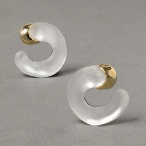 ALEXIS BITTAR Silver Lucite Small Molten Front Facing Hoop Earrings